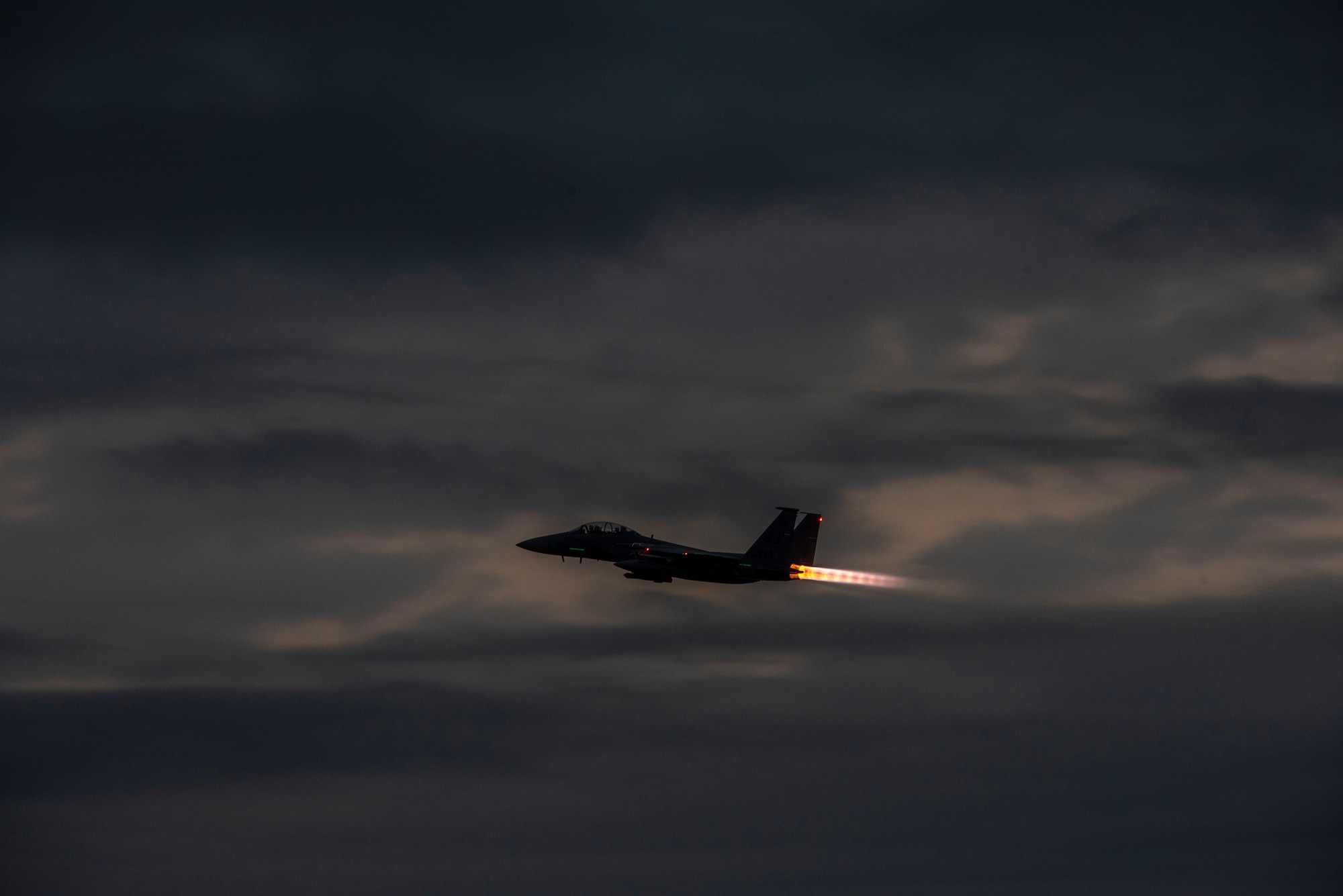 An F-15E Strike Eagle takes off at Seymour Johnson Air Force Base, North Carolina, Feb. 10, 2021