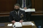Still image from video of Maj. Gen. Steven S. Nordhaus, director of operations at the National Guard Bureau, testifying before the House Armed Services Committee in Washington, Feb. 17, 2021. Nordhaus told the committee the Guard is vaccinating about 72,000 people a day across the country.