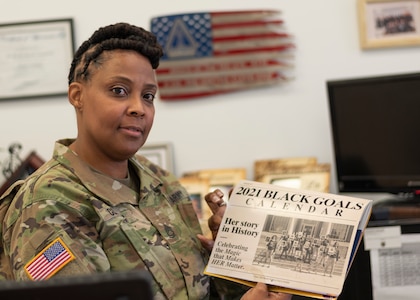 Sgt. 1st Class Gertha L. Cleveland, assigned to the Virginia Army National Guard's Recruiting and Retention Battalion, shares stories about her military experience and what African American History Month means to her Feb 10, 2021, in Norfolk, Virginia. (U.S. Army National Guard photo by Staff Sgt. Lisa M. Sadler)