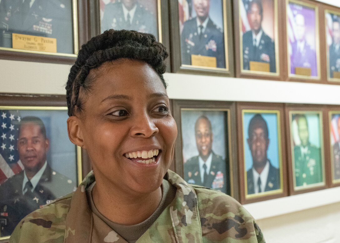 Sgt. 1st Class Gertha L. Cleveland, assigned to the Virginia Army National Guard's Recruiting and Retention Battalion, shares stories about her military experience and what African American History Month means to her Feb 10, 2021, in Norfolk, Virginia. (U.S. Army National Guard photo by Staff Sgt. Lisa M. Sadler)