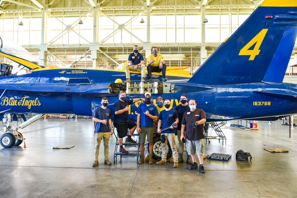 U.S. Air Force Airmen from the 735th Air Mobility Squadron reassemble a U.S. Navy Blue Angel F/A-18 on Joint Base Pearl Harbor-Hickam, Hawaii, Feb. 9, 2021. The Pearl Harbor Aviation Museum’s mission is to steward America’s first aviation battlefield of World War II – sharing the artifacts, personal stories, the impact and response to the attack on December 7, 1941, and the Pacific region battles that followed.

(U.S. Air Force photo by Tech. Sgt. Anthony Nelson Jr.)