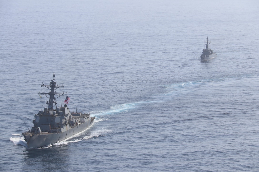 USS James E. Williams (DDG 95) conducts a  passing exercise with the Colombian navy in the Caribbean Sea.