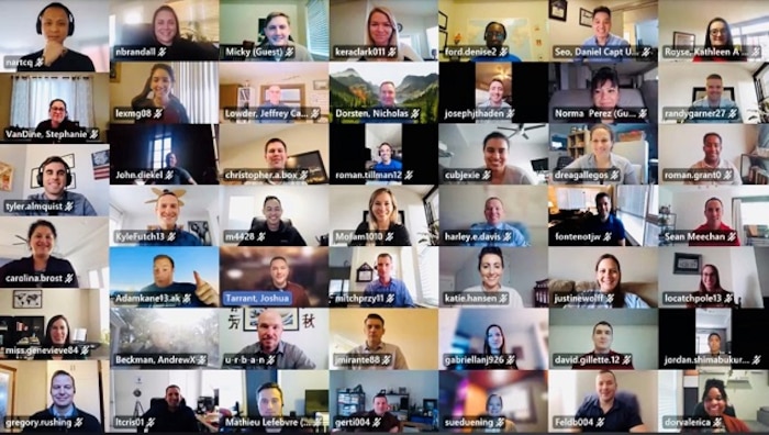Several students from AFIT's 2020-2021 Education with Industry (EWI) class pose for a photo during their virtual mid-tour engagement