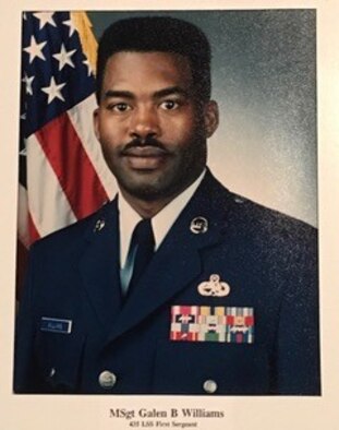 Master Sgt. (ret.) Galen Williams, former 435th Aircraft Maintenance and Logistic Readiness Squadrons first sergeant, poses for an official photo at Rhein-Main Air Base, Germany circa 1995. Williams will retire from Hanscom Air Force Base, Mass., Feb. 27. after 46 years of combined military and civil service. (Courtesy Photo)
