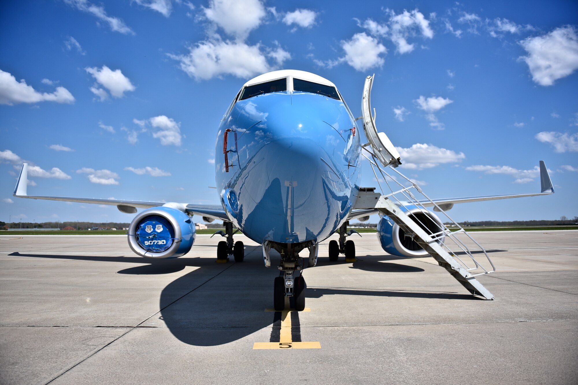 A 932nd Airlift Wing C-40 enjoys the sunshine and cool breeze while waiting for a civic leader tour April 15, 2016, Scott Air Force Base, Illinois.  (U.S. Air Force photo by Christopher Parr)