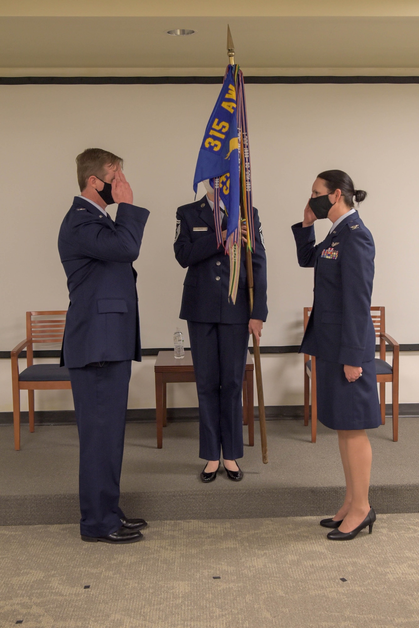Col. Tracey Atherton assumes command of the 315th Aeromedical Evacuation Squadron in a ceremony presided over by Col. John Gurrieri, 315th Operations Group commander  Feb. 21, 2021 at Joint Base Charleston, South Carolina. From March of 2008 until October of 2014, Atherton served as a wing standardization and evaluation nurse in the 315th Aeromedical Evacuation Squadron.