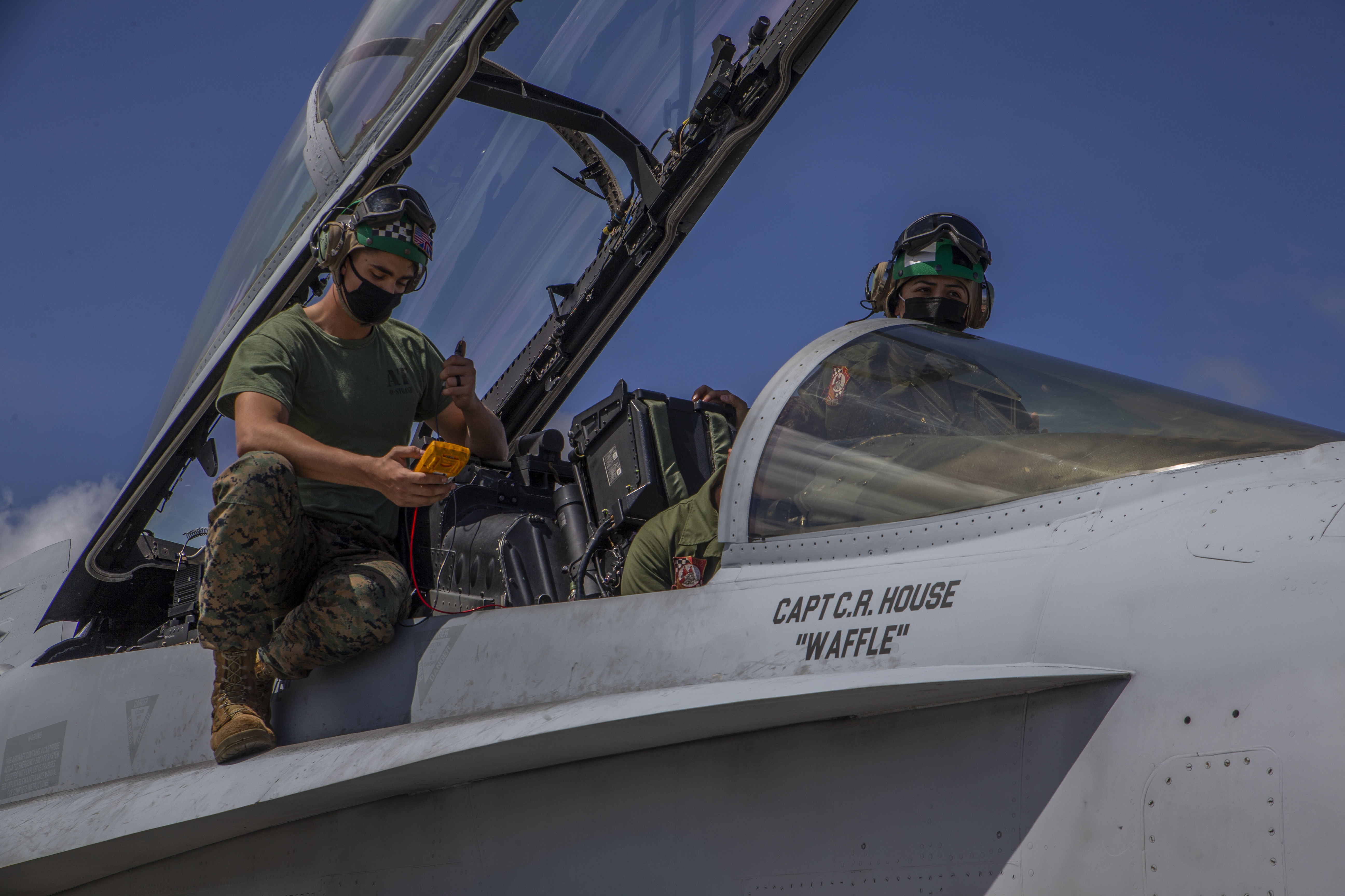 Marine Fighter Attack Squadron (VMFA) 312 participates in exercise Cope North 21 in Guam, February 6, 2021. The mission of Cope North is to conduct a Trilateral Field Training Exercise (FTX) to improve combat readiness, increase interoperability of USAF, RAAF, and Koku-Jieitai forces, concentrating on coordination of air tactics, techniques, and procedures (TTPs) and to develop synergistic humanitarian assistance and/or disaster relief (HA/DR) operations.