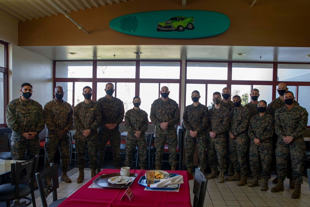 The 19th Sergeant Major of the Marine Corps, Sgt. Maj. Troy E. Black, speaks to Marines during a breakfast at Camp Pendleton, Ca, Feb. 11, 2021. The Sergeant Major of the Marine Corps conducted the visit to speak to Non-Commissioned Officers from a variety of military occupations representing the best of the I Marine Expeditionary Force (MEF). I MEF provides the Marine Corps a globally responsive, expeditionary, and fully scalable Marine Air Ground Task Force (MAGTF), capable of generating, deploying, and employing ready forces and formations for crisis response, forward presence, major combat operations, and campaigns. (U.S. Marine Corps photo by Sgt. Victoria Ross)