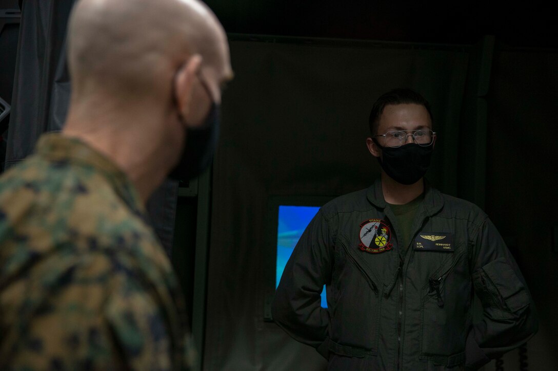 The 19th Sergeant Major of the Marine Corps, Sgt. Maj. Troy E. Black, tours the Center for Naval Aviation Technical Training (CNATT) at Marine Corps Air Station Cherry Point, Nc, Feb. 17, 2021. The Sergeant Major of the Marine Corps conducted the visit to look at the live virtual constructive training implemented at CNATT. The CNATT mission is to develop, deliver, and support aviation training necessary to meet validated fleet requirements through a continuum of professional and personal growth for Sailors and Marines. (U.S. Marine Corps photo by Sgt. Victoria Ross)