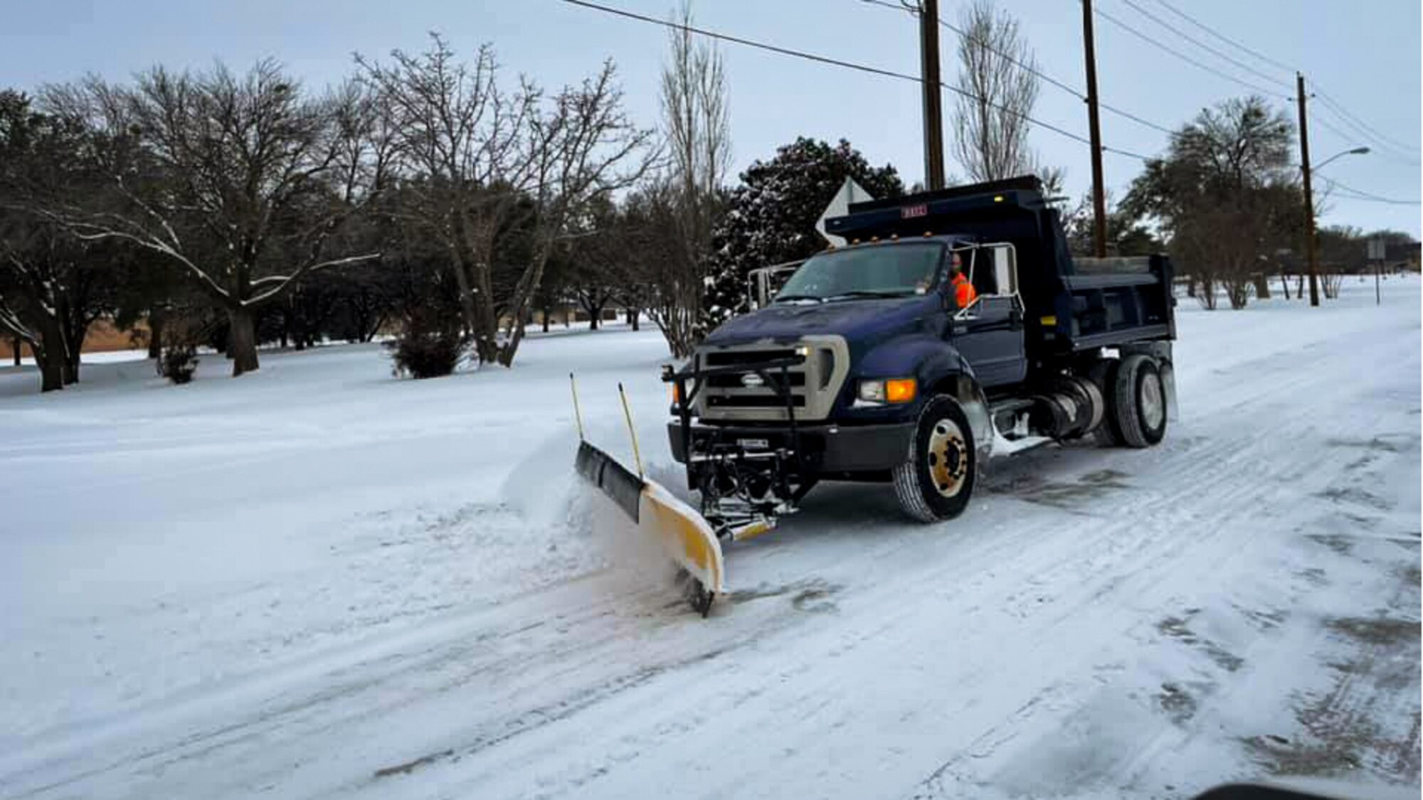 Snowplow removes snow at Sheppard AFB