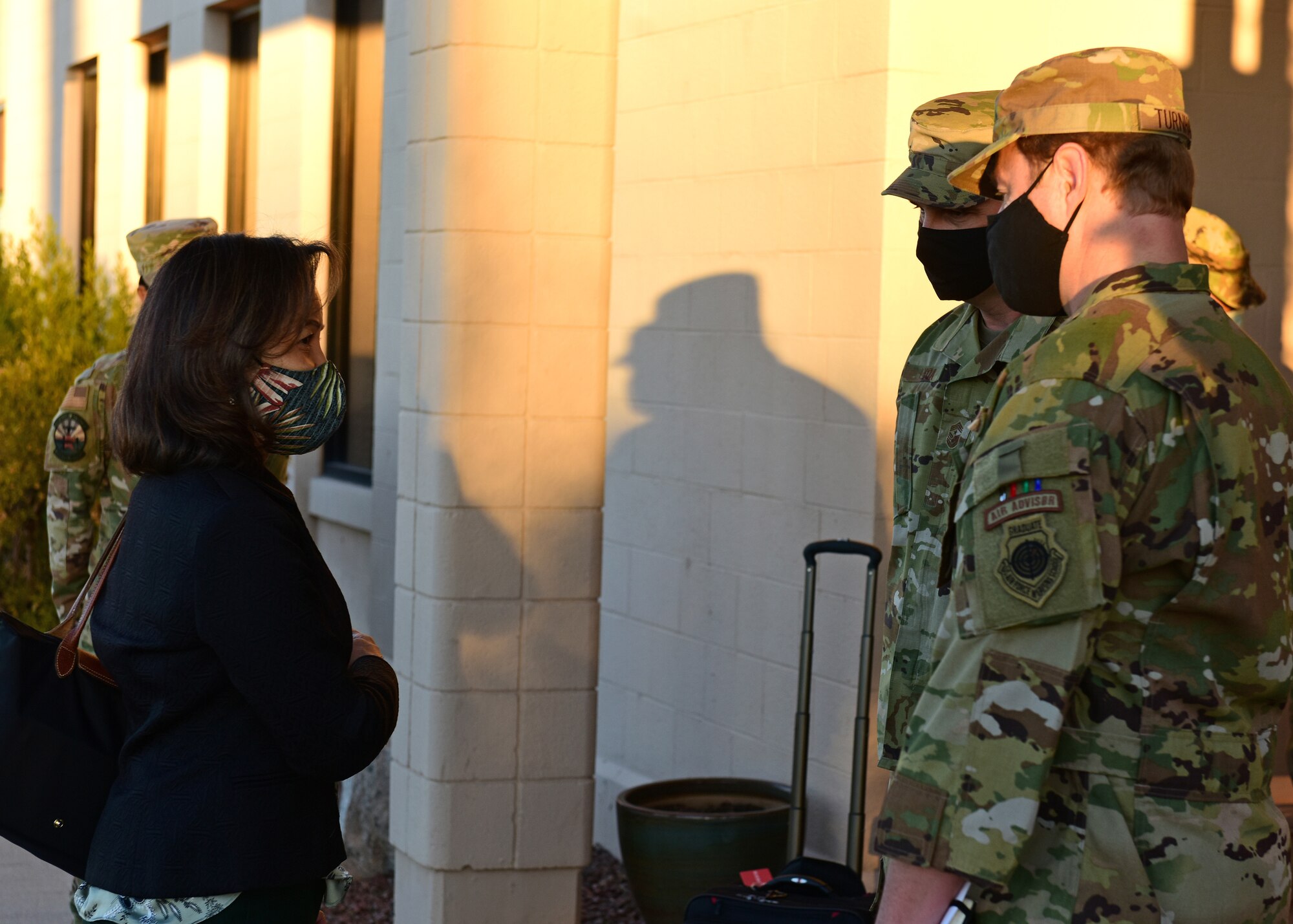 Mrs. Sharene Brown greeting Airmen at Davis-Monthan Air Force Base.