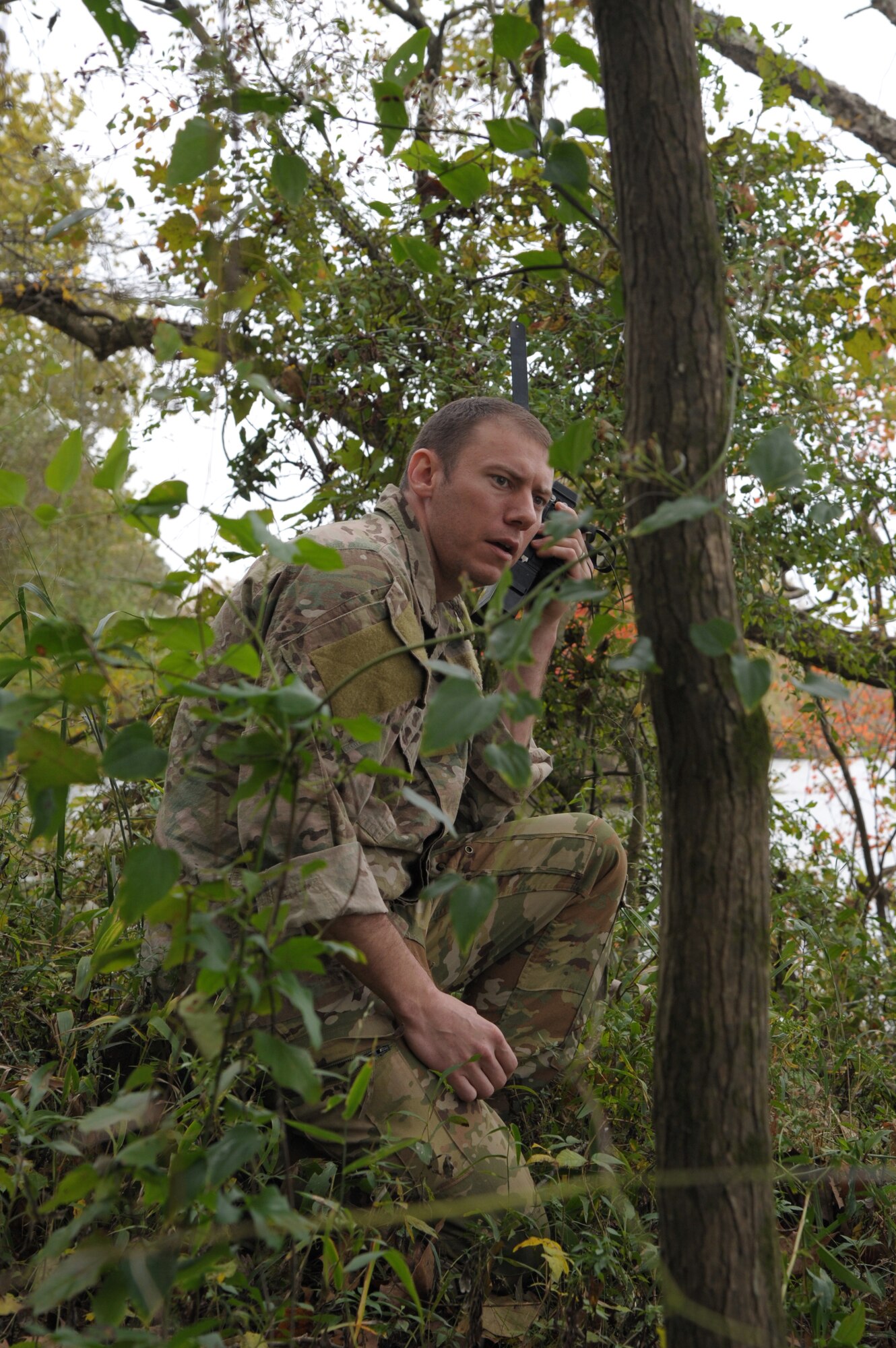 Master Sgt. James Emanuel, 908th Operations Support Squadron loadmaster and the non-commissioned officer in charge of the aircrew training for the 908th OSS, uses a c-cell survival radio Nov. 8, 2020, at Maxwell Air Force Base, Alabama.