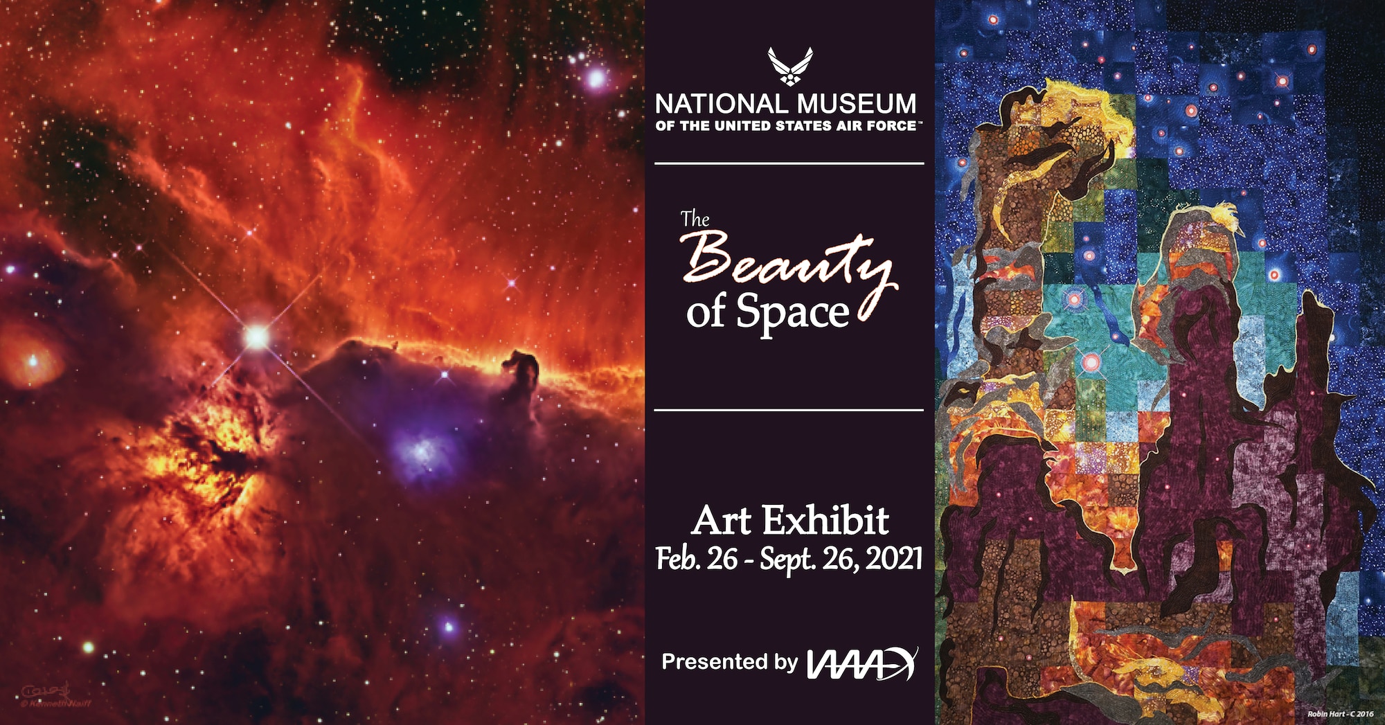 Artwork featured in the illustration include "The Pillars of Creation, A Stellar Nursery" by Robin Hart and "Horsehead and Flame Nebulae" by Kenneth Naiff.