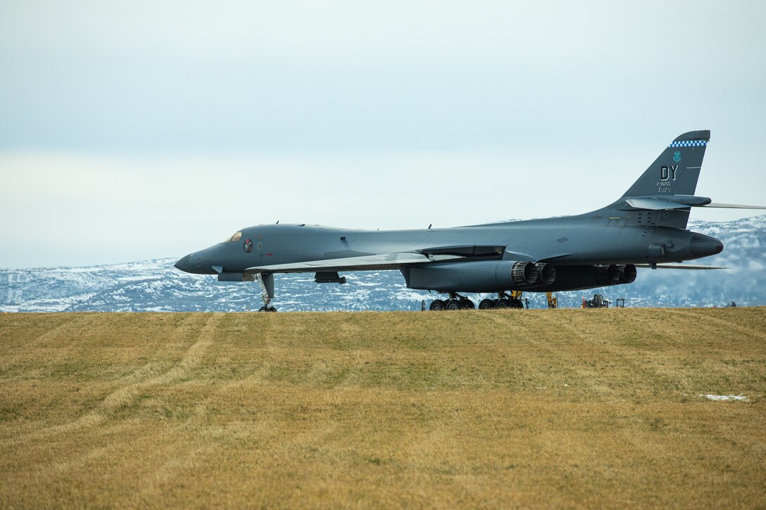 U.S. Air Force B-1B Bomber aircraft arrived at Orland Air Station, Norway to begin a Bomber Task Force Europe Mission, Feb. 22, 2021. These bomber missions are representative of the U.S. commitment to our allies and enhancing regional security (Courtesy photo).