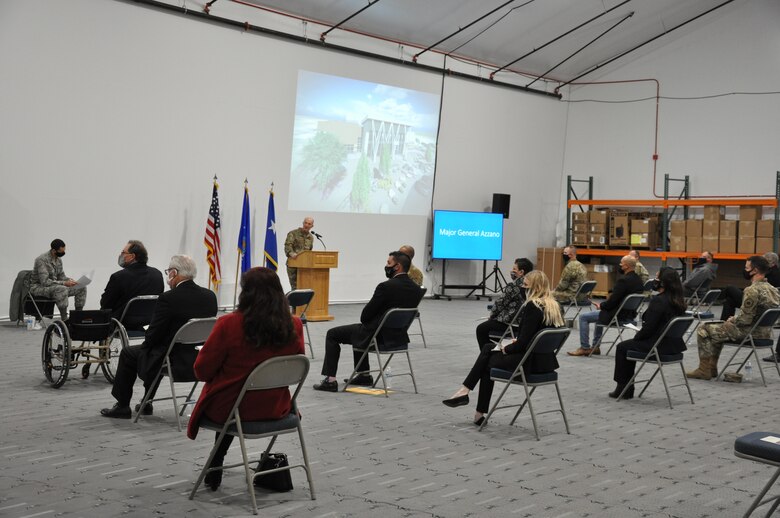 Air Force Maj. Gen. Christopher Azzano, commander of the Air Force Test Center, Edwards Air Force Base, presides over a Feb. 18 groundbreaking ceremony for the Joint Simulation Environment facility at Edwards Air Force Base, California. The $34.4-million-dollar project is slated for completion by the end of August 2022.