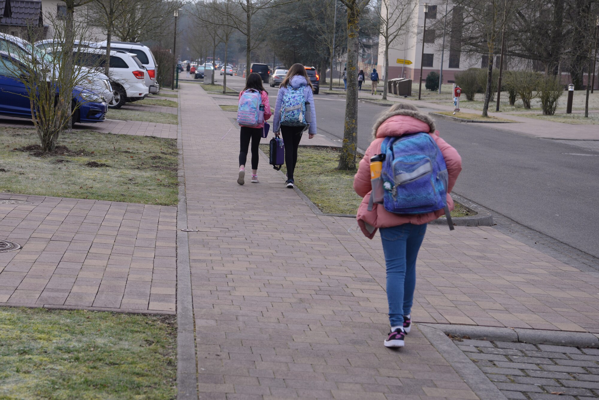 Students walk to school on Ramstein Air Base, Germany, Feb. 22, 2021.