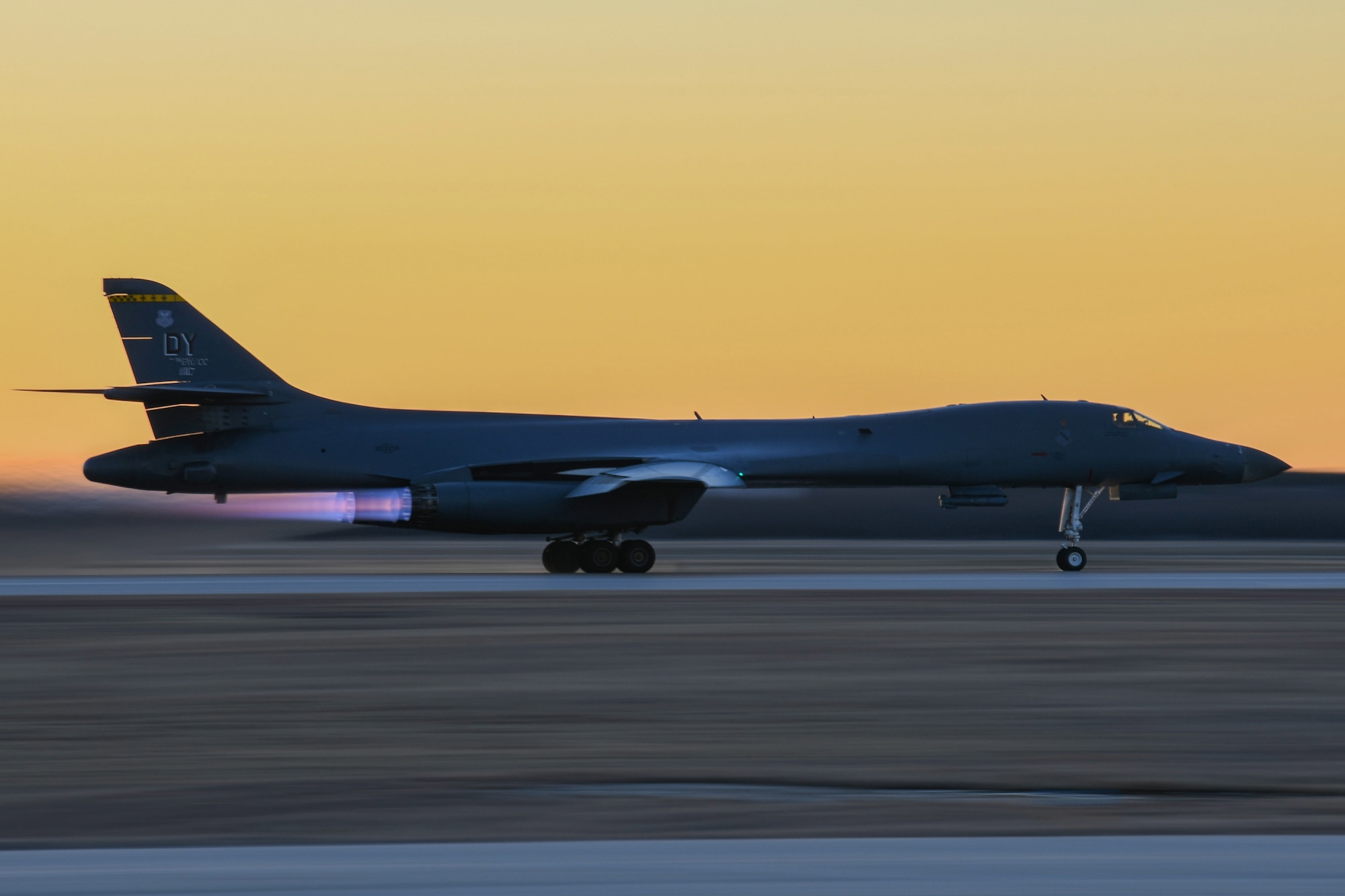 A B-1B Lancer prepares to take off from Dyess Air Force Base, Texas, Feb. 21, 2021. The 7th Bomb Wing routinely supports bomber training missions around the globe. (U.S. Air Force photo by Airman 1st Class Josiah Brown)