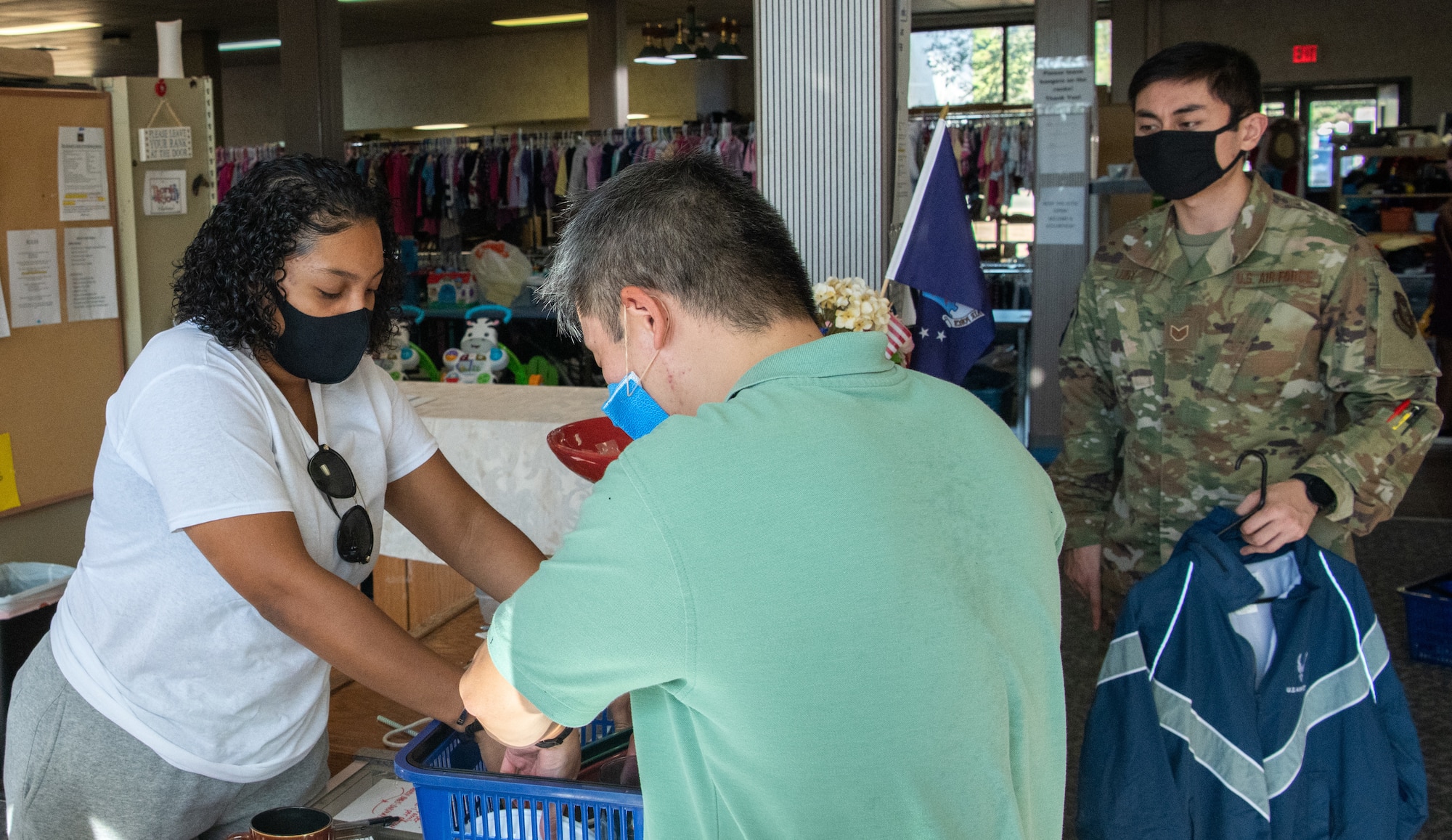 Airman Dynaeja Nimmons assists customers at the Airman’s Attic at Travis Air Force Base, California, on Oct. 17, 2020.
