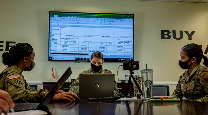 A photo of 20th Contracting Squadron members sitting at a table.