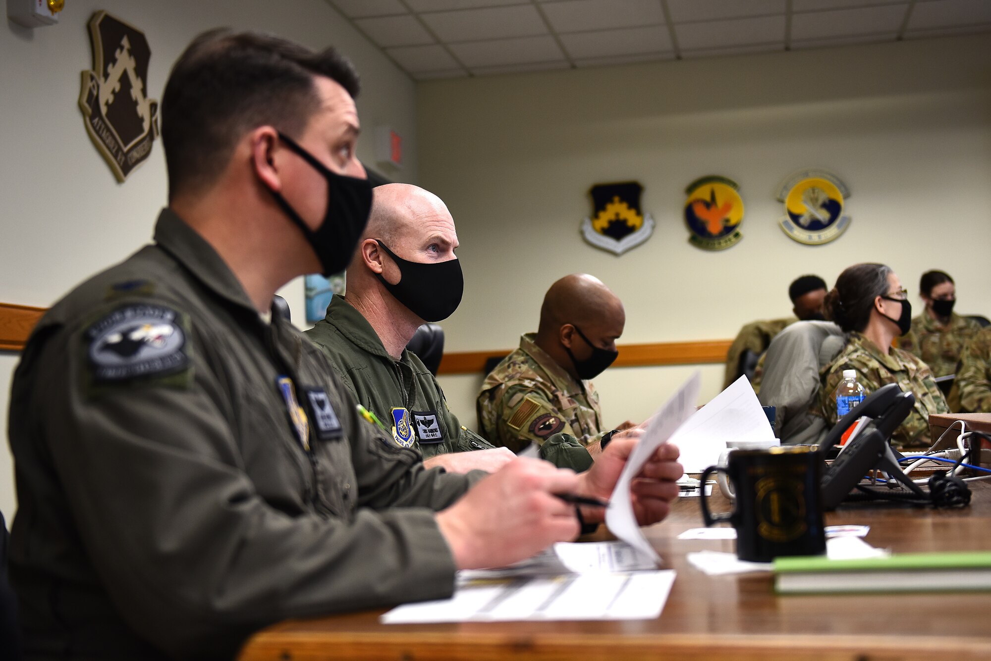 Wing leadership listen to a presentation during a Wolf Tank in the 8th Fighter Wing conference room at Kunsan Air Base, Republic of Korea, Feb. 17, 2021. Wolf Tank is based on the TV show “Shark Tank,” and is part of the wing’s Operation BOLO program, which stands for “Be on the Lookout for Opportunity.” Operation BOLO gives Airmen the opportunity to accelerate change and enhance the wing’s ability to accomplish the mission, year-round, with Wolf Tanks held periodically to put ideas into action. (U.S. Air Force photo by Senior Airman Suzie Plotnikov)