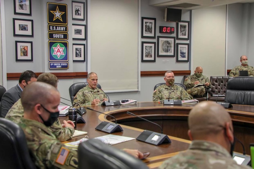 Maj. Gen. Daniel R. Walrath, U.S. Army South commanding general, provides opening remarks during the Operation Alamo Shield pre-deployment training conference Feb. 23 at Army South headquarters. The purpose of the conference is to prepare 1st Security Forces Assistance Brigade personnel for future missions in Colombia, Honduras and Panama. The 1st SFAB is an elite U.S. Army unit specifically trained to advise and assist partner nation countries. The presence of the SFAB in Colombia, Honduras and Panama directly aligns with U.S. Army South priorities to counter threats alongside partner nations to defend our way of life.