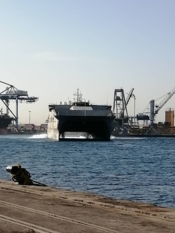 The Military Sealift Command (MSC) expeditionary fast transport ship USNS Carson City (EPF 7) arrived in Port Sudan, Sudan for a port visit, Feb. 24, 2021.