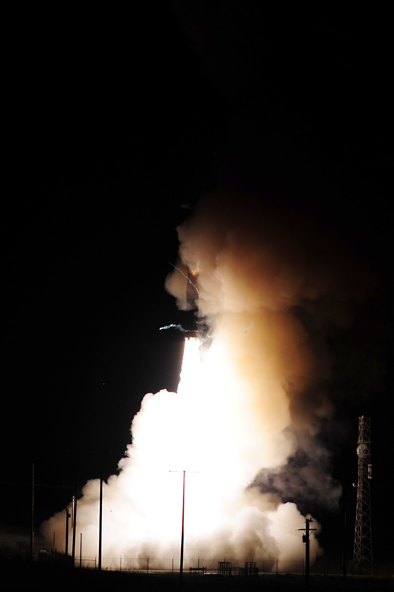 An Air Force Global Strike Command unarmed Minuteman III intercontinental ballistic missile launches during an operation test at 11:49 p.m. PT Feb. 23, 2021, at Vandenberg Air Force Base, Calif.