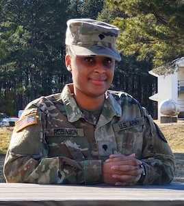 Spc. Kyndall Robinson, assigned to the Virginia Army National Guard’s Virginia Beach-based 329th Regional Support Group, reflects on her time in the National Guard Feb. 8, 2021, at  Fort Pickett, Virginia.