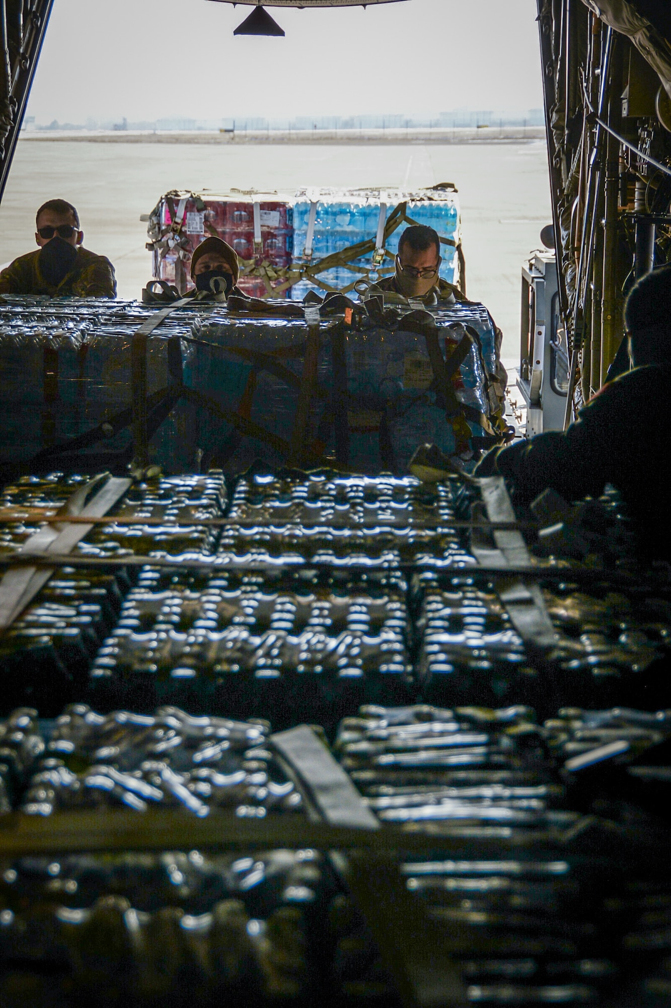 Water pallets loaded on C-130H