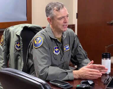 Maj. Gen. Craig Wills, 19th Air Force commander, speaks to the various Pilot Training Transformation initiatives during his opening remarks at the Flying Training Virtual Industry Day at Joint Base San Antonio-Randolph Feb. 24. The first Flying Training Virtual Industry Day was attended by more than 100 participants from 43 different companies.