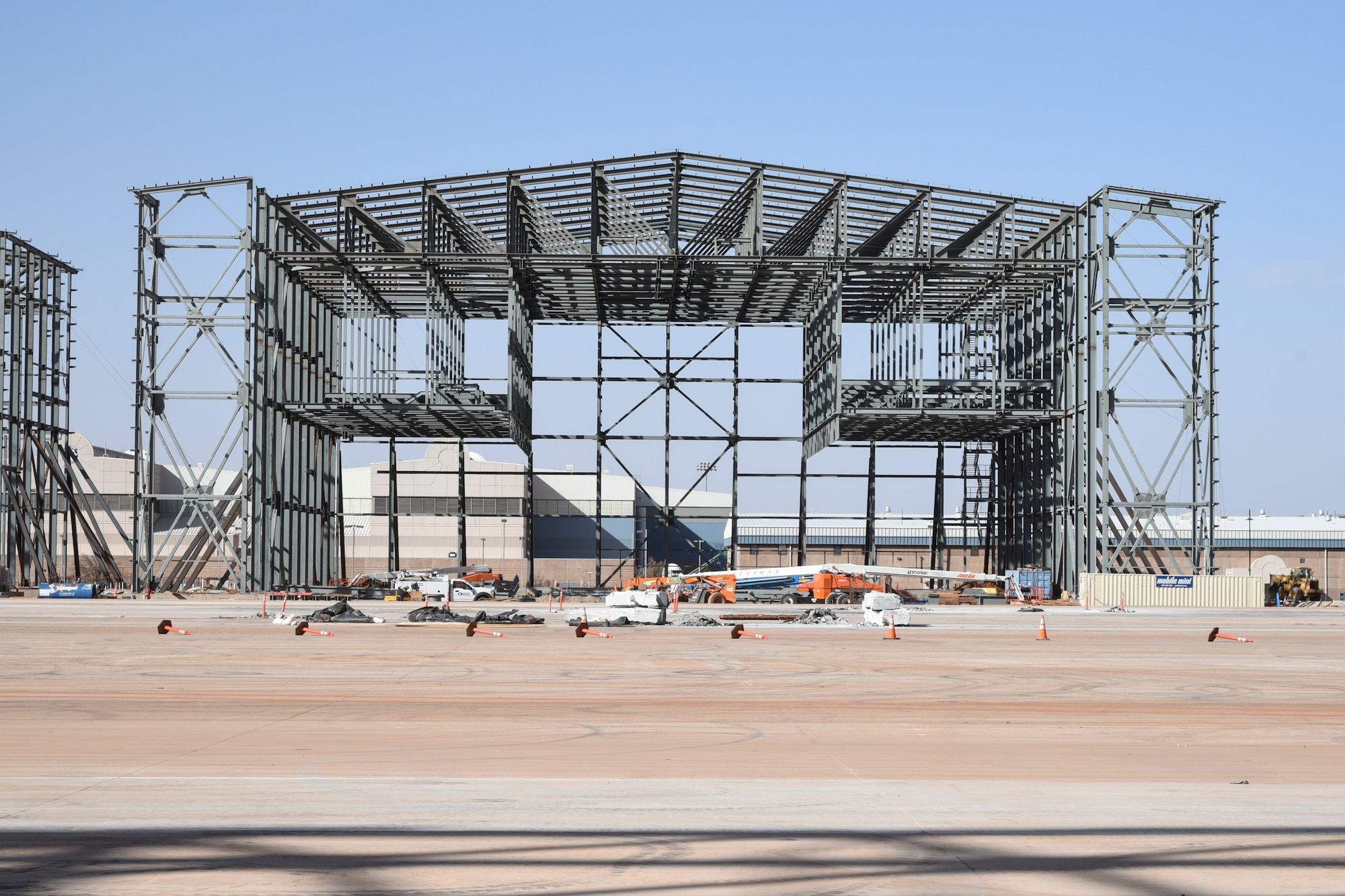 Steel frames are up for the new KC-46 Pegasus maintenance hangars being erected at Tinker Air Force Base, Oklahoma. The Air Force Installation Contracting Center recently awarded a suite of architect and engineering services contracts to support the Air Force’s sustainment, restoration and modernization program. Contracts under Pool 4 will provide services for traditional design, construction inspection and other engineering work supporting mission-ready infrastructure.