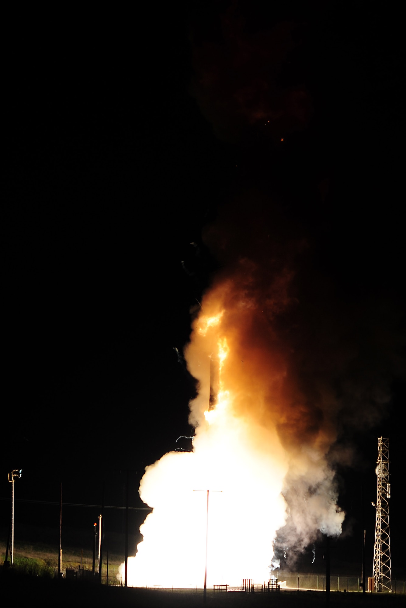 An Air Force Global Strike Command unarmed Minuteman III intercontinental ballistic missile launches during an operation test at 11:49 p.m. PT Feb. 23, 2021, at Vandenberg Air Force Base, Calif.