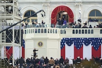 Vice President-elect Kamala Harris enters the inaugural platform at the start of the inauguration ceremony at the U.S. Capitol building