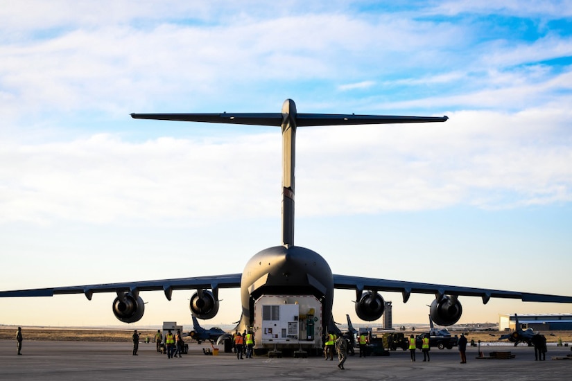 A C-17 military cargo aircraft.
