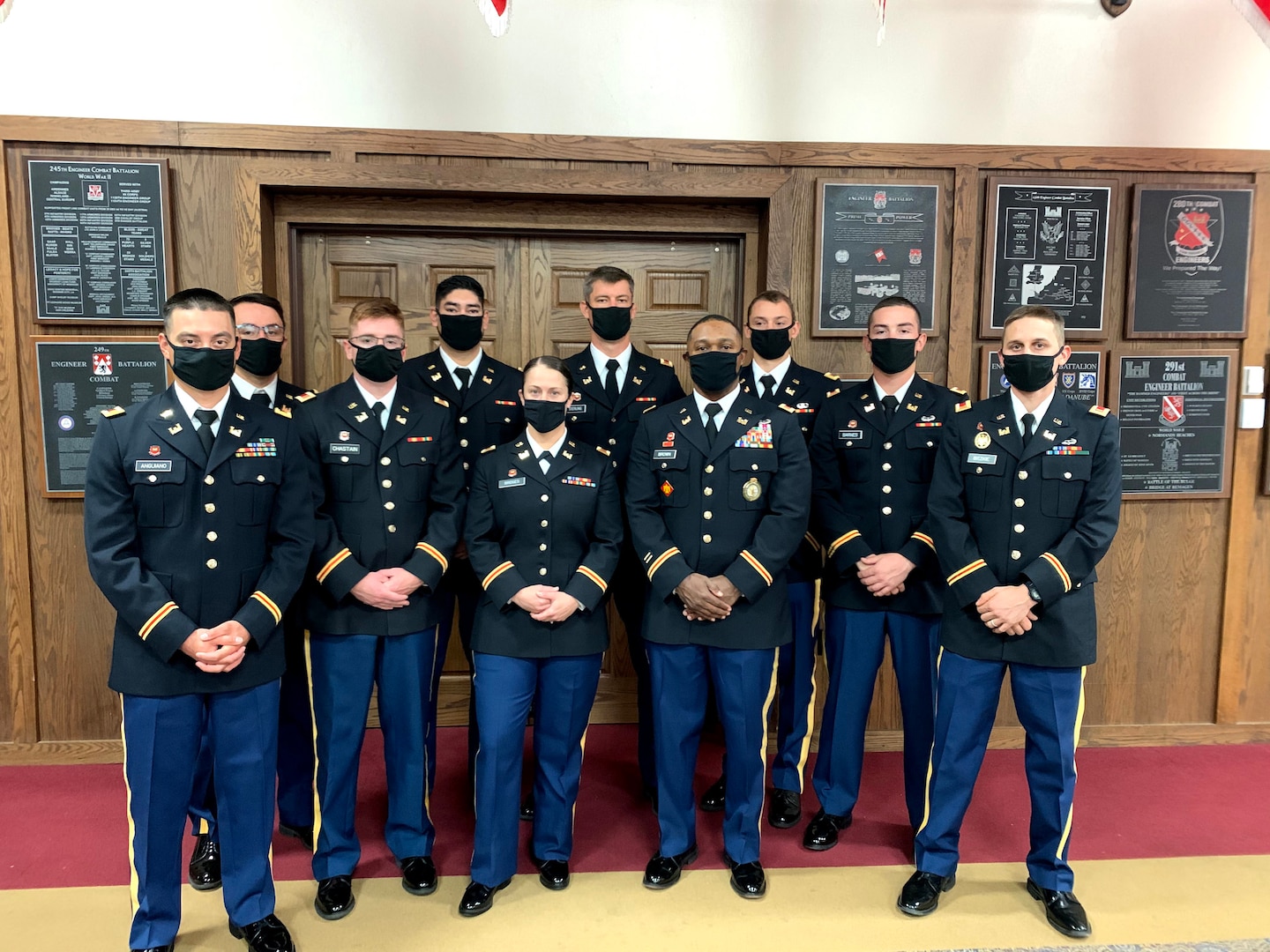 2nd Lt. Bennie Brown (fourth from right) stands with fellow engineer officer school graduates. Brown is the oldest African American officer and one of the oldest officers ever to graduate the engineer officer course at Fort Leonard Wood, Missouri. (photo illustration provided by 2nd Lt. Bennie Brown)