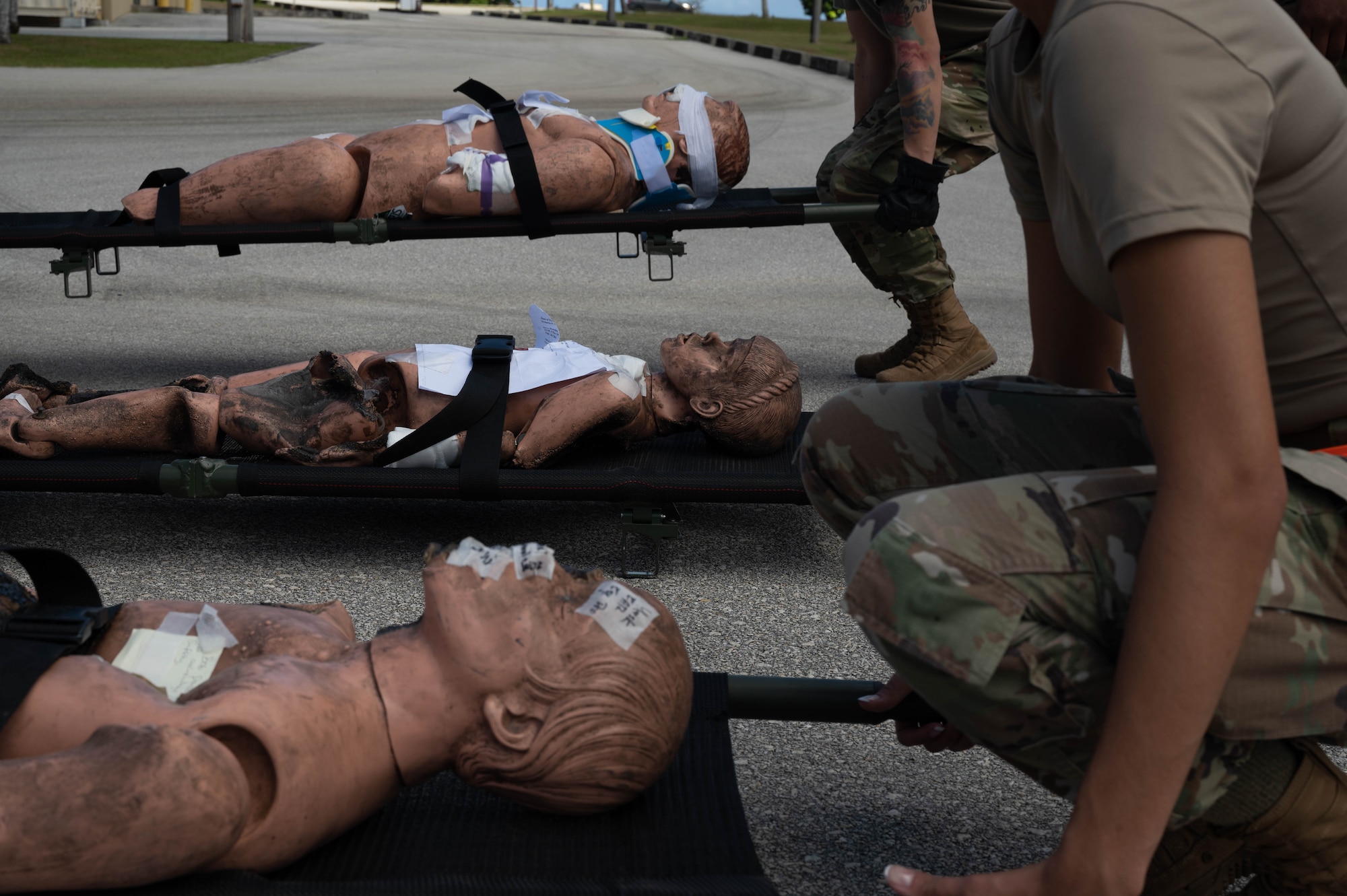 U.S. Air Force Airmen with the 36th Medical Group prepare to store their equipment after completing a mass casualty exercise at Andersen Air Force Base, Guam, Feb. 10, 2021.