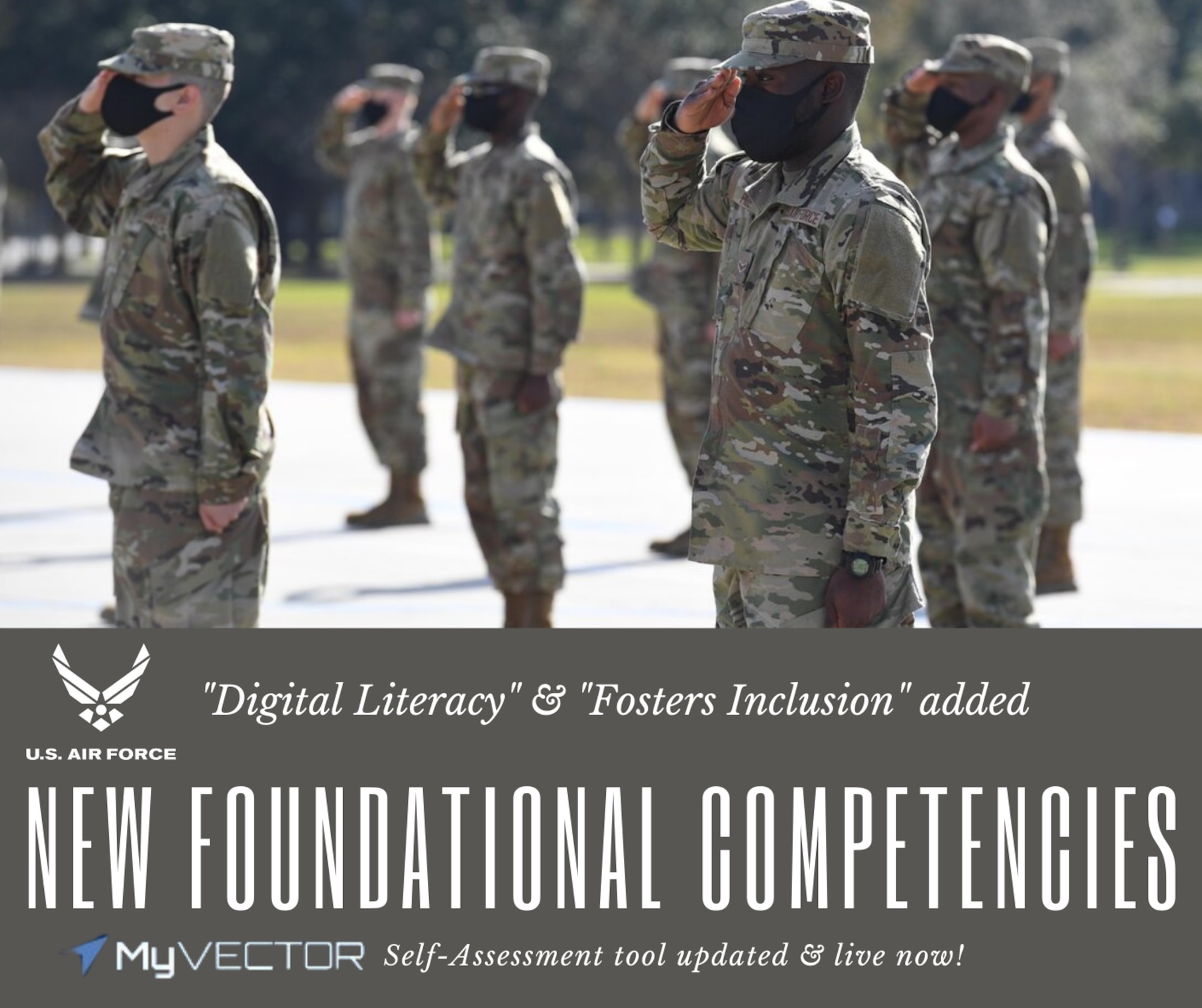Airmen standing in formation saluting