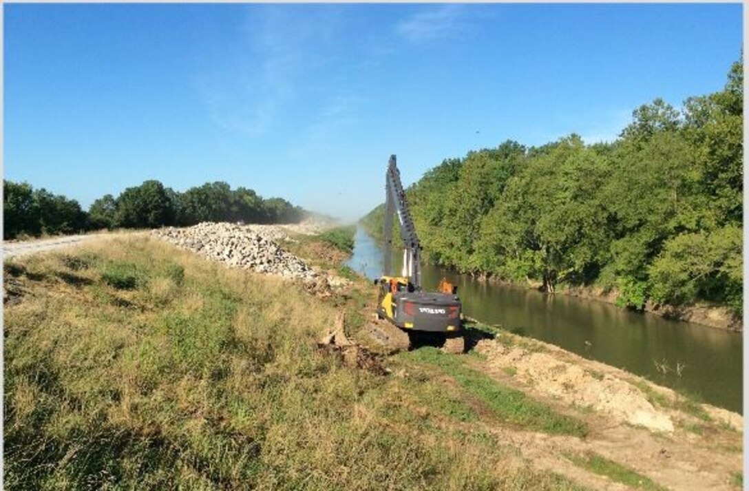 IN THE PHOTOS, before and after photos of the West Basin Scour Repairs Phase 3 Construction Project. The U.S. Army Corps of Engineers Memphis District successfully completed a construction project in partnership with the Little River Drainage District in Bollinger County, Missouri. Construction started on July 15, 2020, and was completed six months ahead of schedule on Jan. 7, 2021.