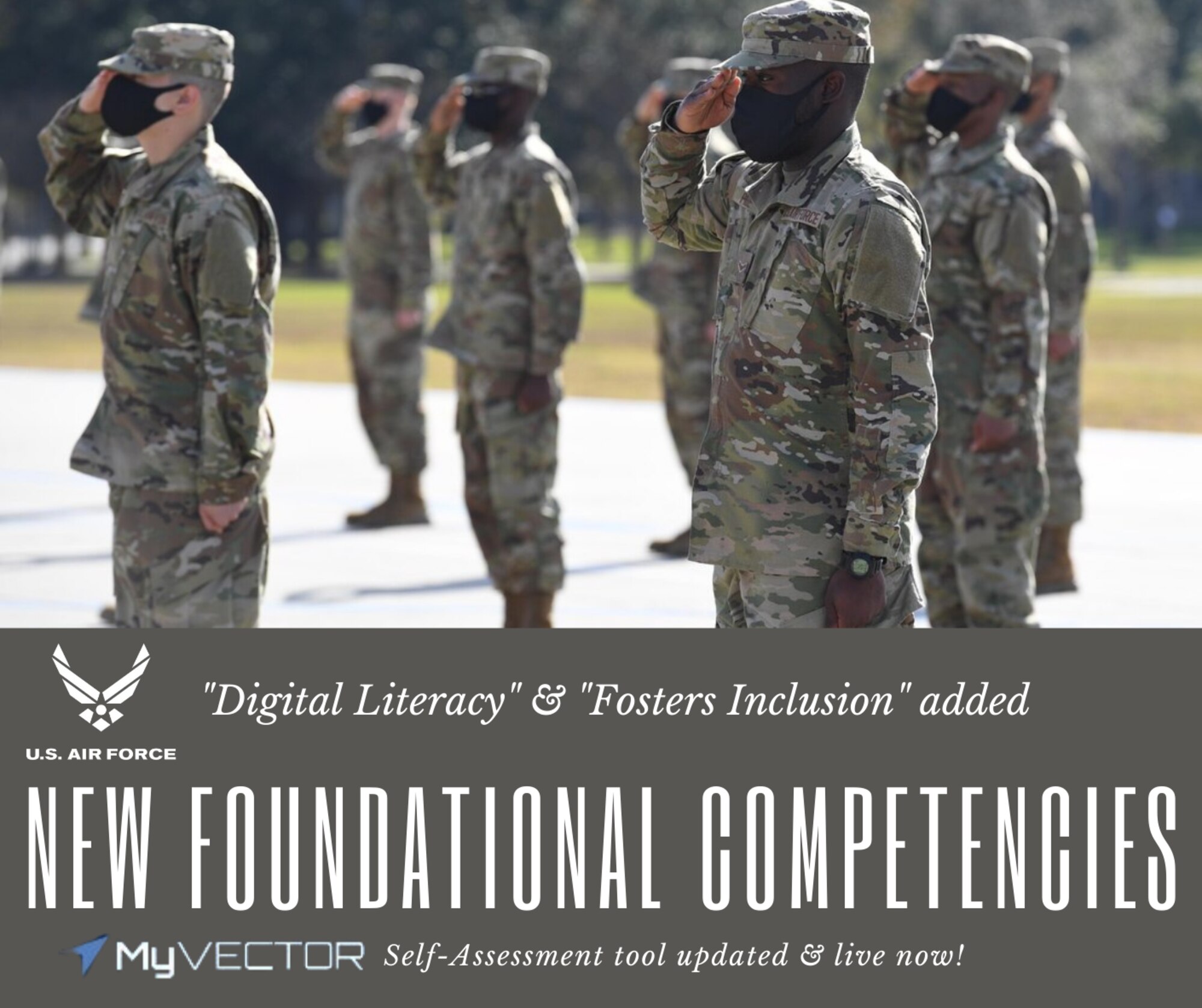 Airmen standing in formation saluting