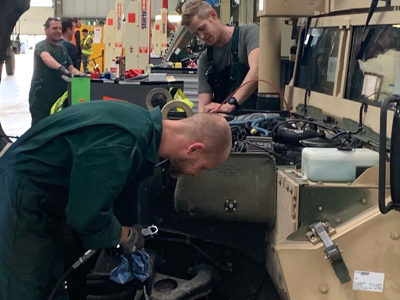 More than two dozen Dutch army mechanics from the 112th Maintenance Platoon, 11th Air Mobile Brigade (Air Assault) worked with employees from the 405th Army Field Support Brigade’s Army Field Support Battalion-Benelux at Army Prepositioned Stock-2 Eygelshoven site, Feb. 22-26 to prepare dozens of vehicles and equipment pieces scheduled to be deployed, issued and utilized by U.S.-based Army forces during the upcoming DEFENDER-Europe 21 exercise in the Baltics.