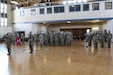 Approximately 80 Soldiers with the 108th Area Support Medical Company, 213th Regional Support Group, Pennsylvania Army National Guard, stand in formation at their deployment ceremony Feb. 20 in Allentown, Pa. The Soldiers will deploy to Europe, providing medical support for the U.S. and allied rotational forces in the area.