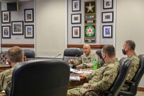 Col. Jeffrey T. Lopez, center, U.S. Army South Security Cooperation Division chief, shares information to members of the 1st Security Force Assistance Brigade about the U.S. Embassy in Honduras during Operation Alamo Shield Mission Prep, pre-deployment training seminar Feb. 24 at U.S. Army South headquarters, Fort Sam Houston, Texas. The Operation Alamo Shield pre-deployment training seminar, hosted by U.S. Army South, serves to prepare members of the 1st Security Force Assistance Brigade for future missions in Colombia, Honduras and Panama. The 1st SFAB, working alongside their Colombian, Honduran and Panamanian counterparts, strengthens existing regional partnerships and fosters a deeper professional and shared understanding of common challenges in the Western Hemisphere.