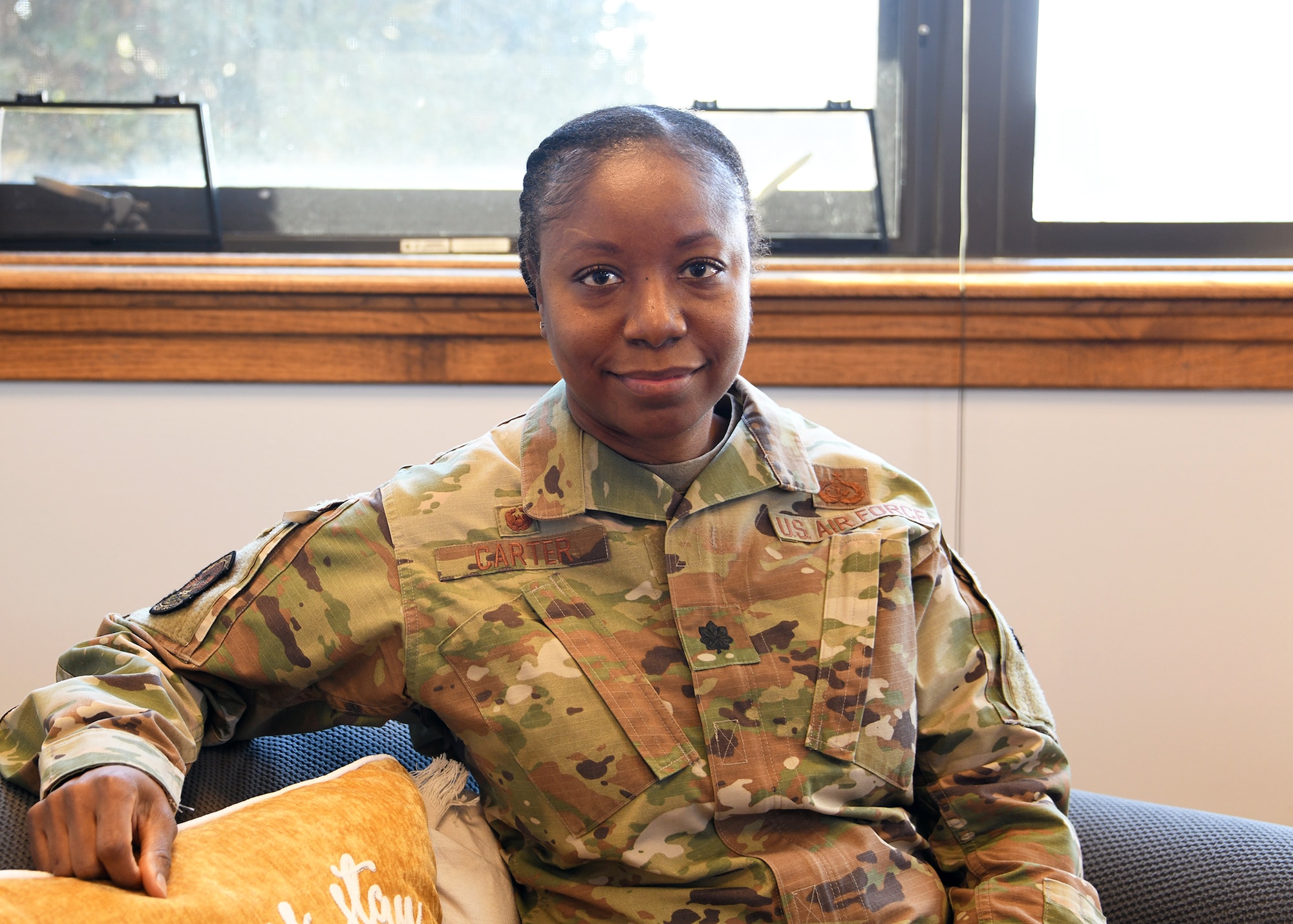 Lt. Col. Miriam Carter poses for a photo Feb. 17, 2021 at Joint Base Andrews, Md. Carter was recently selected to be the 459th Force Support Squadron commander and shares her journey of being an African American woman in leadership. (U.S. Air Force photo by Staff Sgt. Cierra Presentado/Released)