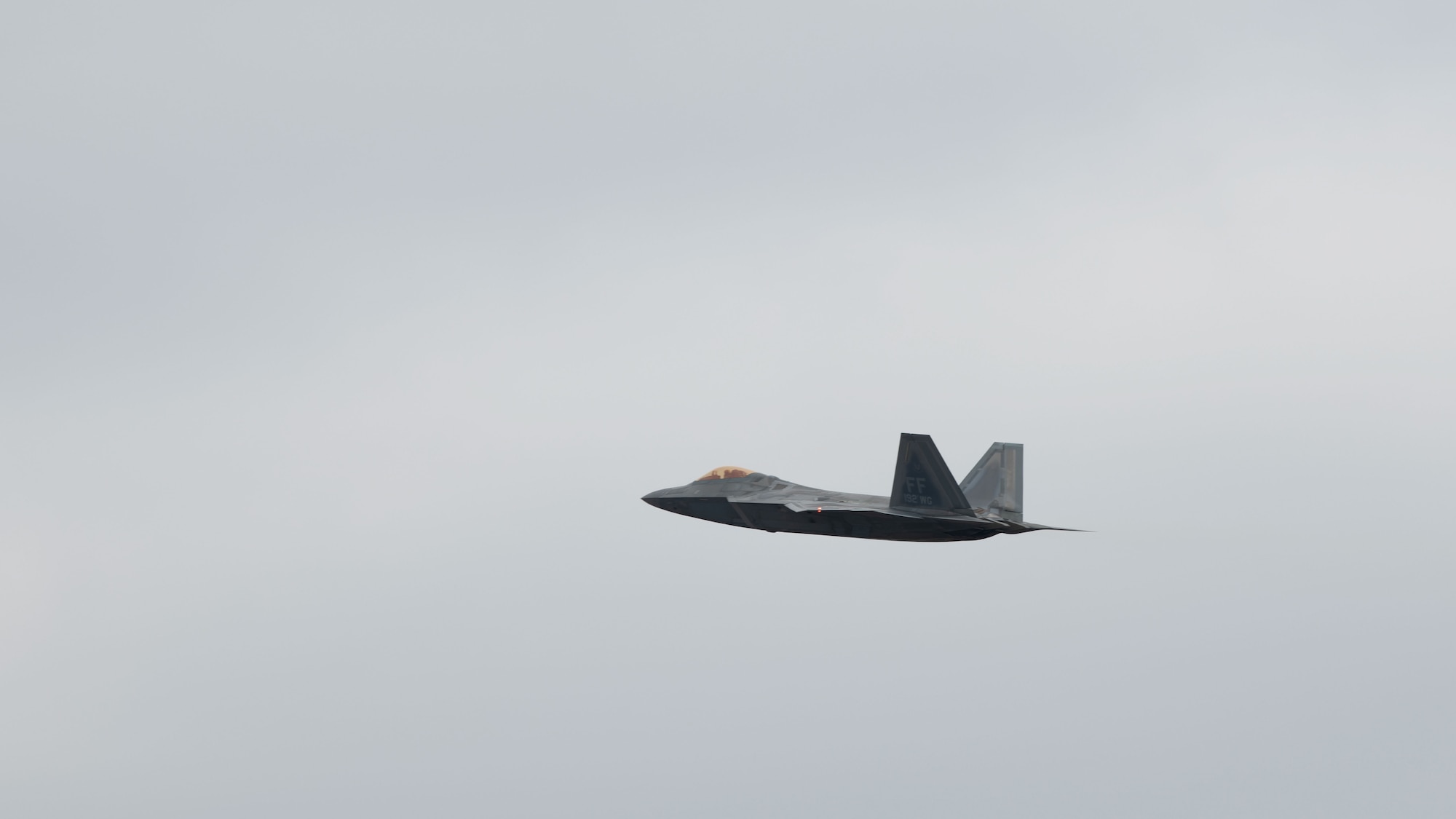 A U.S. Air Force F-22 Raptor from Joint Base Langley-Eustis, Virginia, takes off for a training flight during a Weapons System Evaluation Program exercise at Tyndall Air Force Base, Florida, Feb. 19, 2021. Aircraft from all over the country come to Tyndall Air Force Base for an opportunity to train on air-to-air and air-to-ground combat and weapons systems functions. (U.S. Air Force photo by Senior Airman Jacob Dastas)