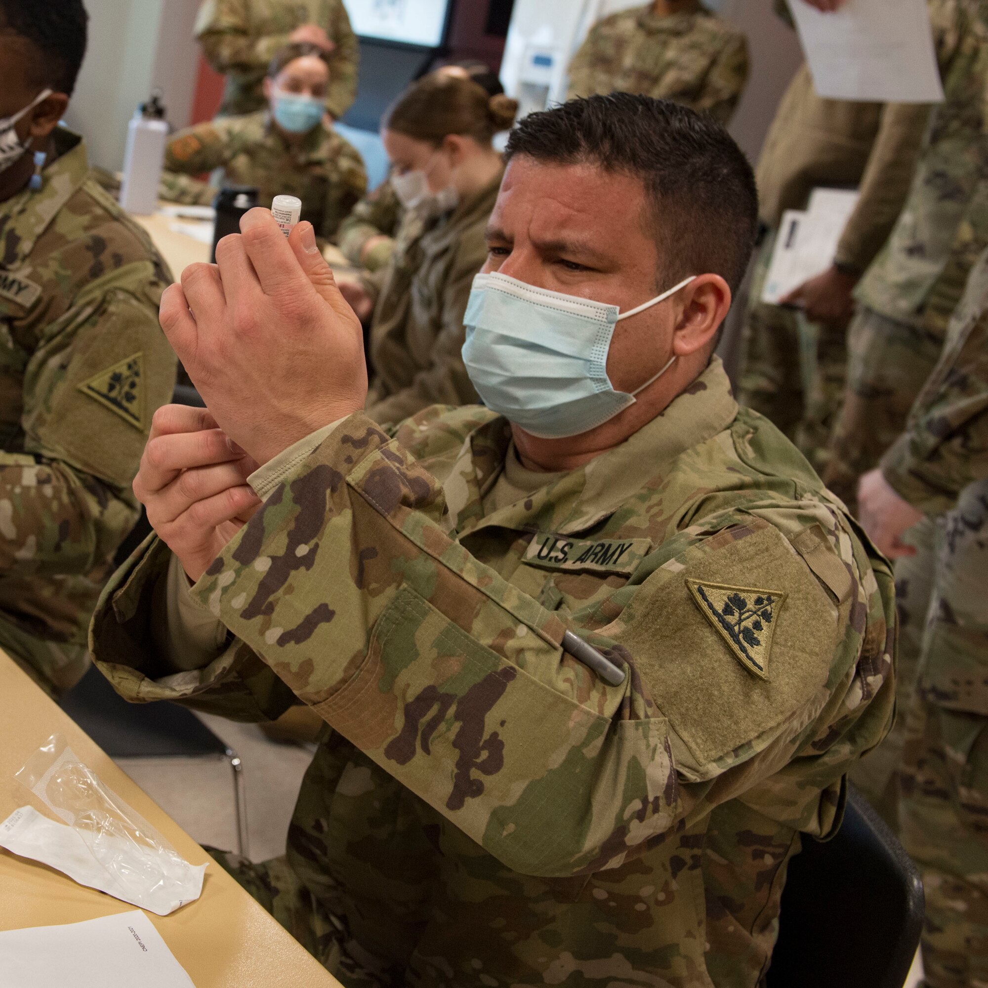 Connecticut Army National Guard medics attend vaccination skills validation at Fairfield Regional Fire Academy, February 22, 2021, Fairfield, Connecticut. The medics were activated as part of the Guard's COVID-19 response to support vaccination sites in Connecticut. (U.S. Air National Guard photo by Tech. Sgt. Tamara R. Dabney)