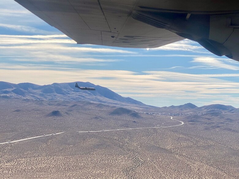 A plane flies in formation