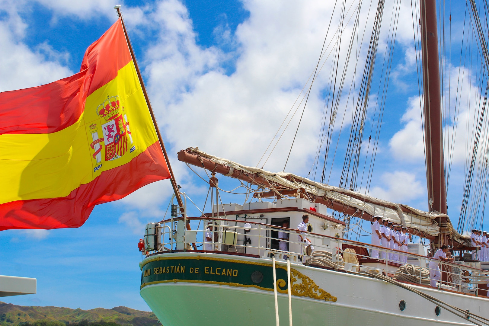 The Spanish Navy training ship Juan Sebastian De Elcano arrived at Apra Harbor