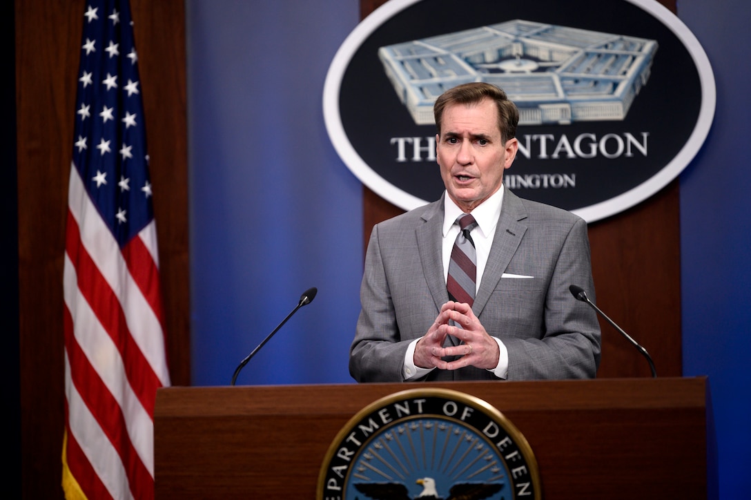 Pentagon Press Secretary John F. Kirby briefs reporters.