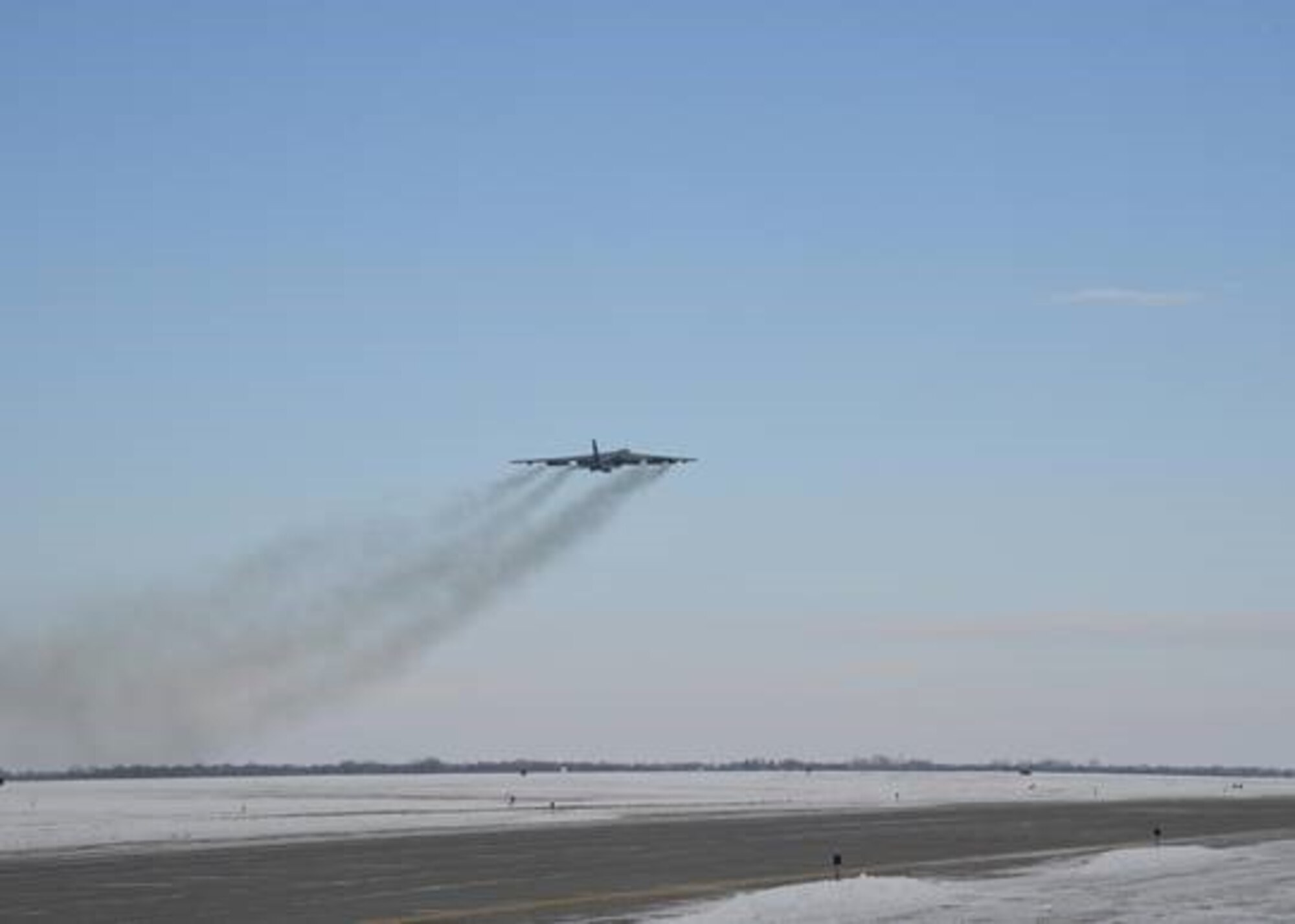 Honorable Sean Sipma, mayor of Minot, North Dakota, Lt. Colonel Brad Haynes, 5th Operations Support Squadron commander, fly away in a B-52 Feb. 24, 2021 at Minot Air Force Base, North Dakota. Minot AFB often gives incentive flights to strengthen relationships between Team Minot and Minot township.