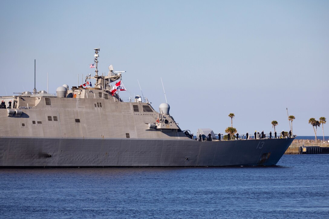 The Freedom-variant littoral combat ship USS Wichita (LCS 13) gets underway, February 24, 2021.